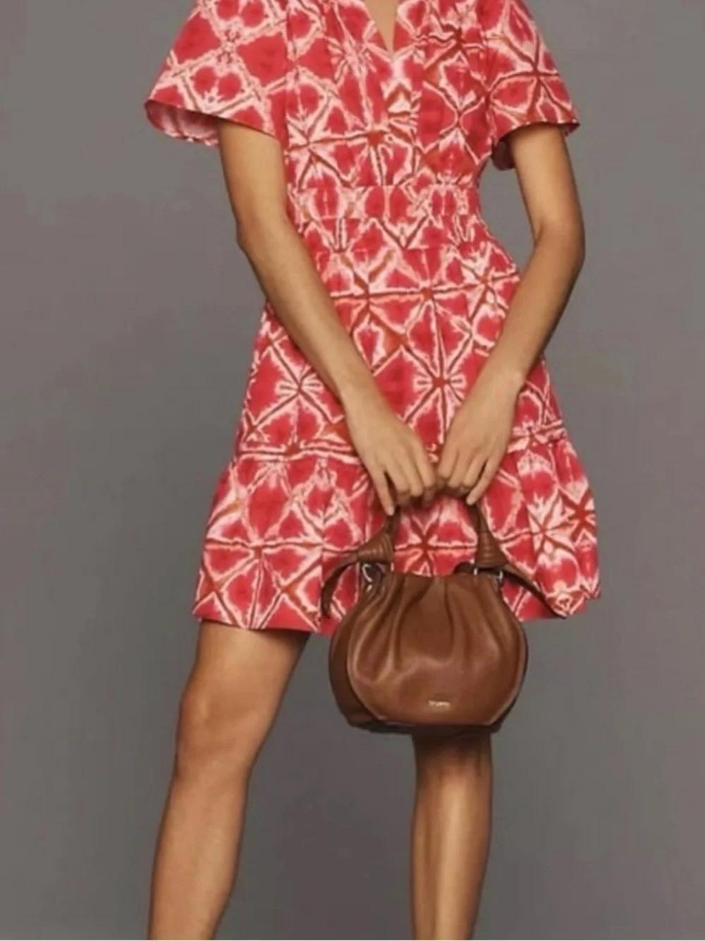 Anthropologie Somerset Mini Dress Pink Orange Tie Dye Smocked Waist Size:Small